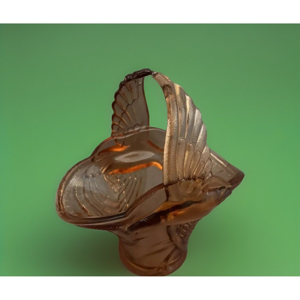VTG Indiana‎ Glass Amber Tiara Bird Of Paradise Pressed Glass Wedding Basket MCM